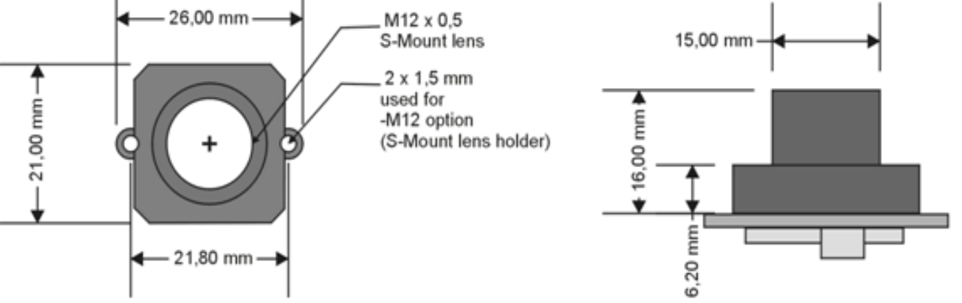 M12 lens holder Dimensions for VM-012 series